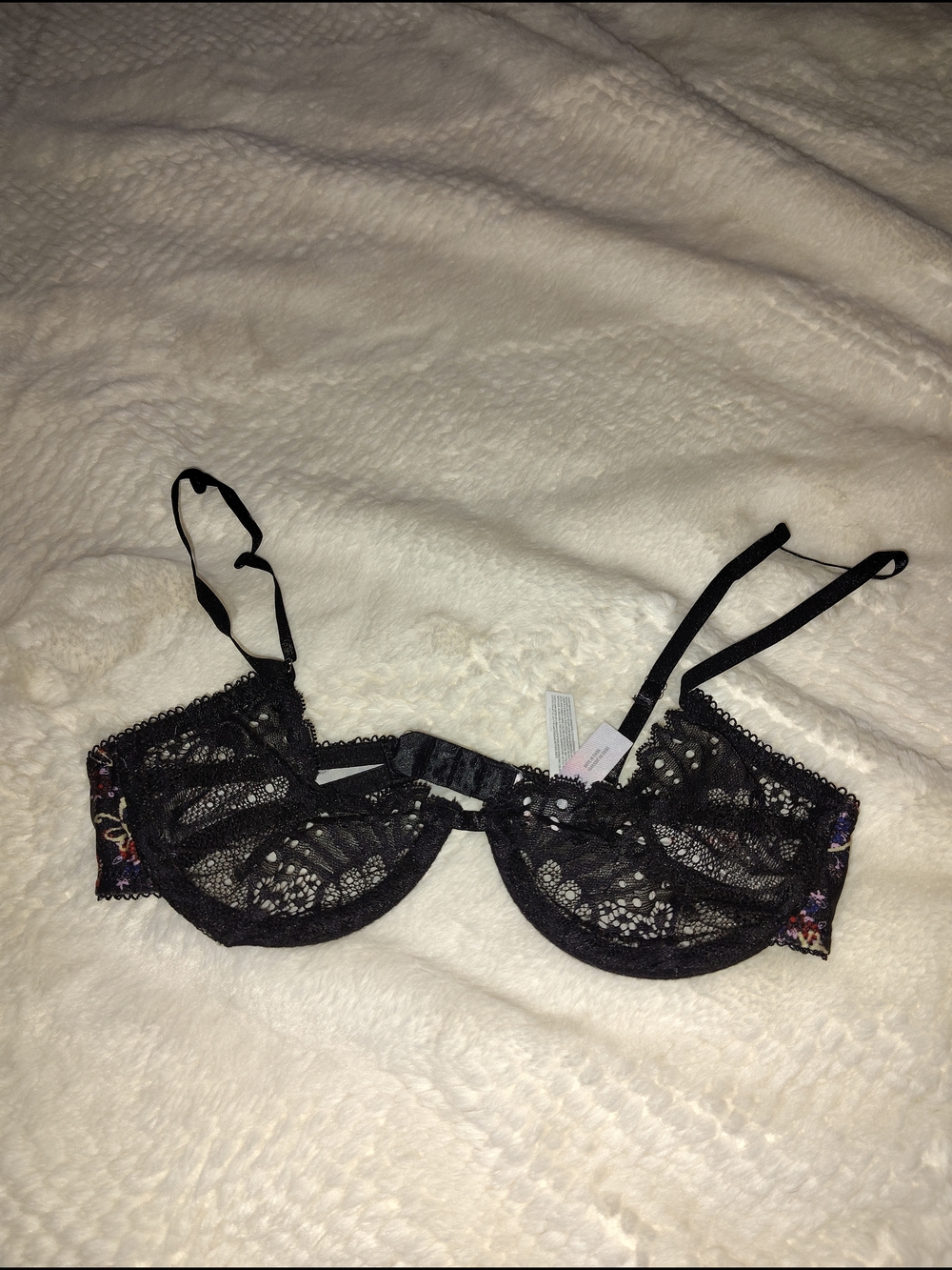 Urban Outfitters Black Lace Underwire Bra with Floral Side Accents